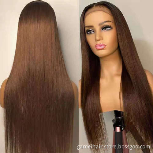 150% Density 13*4 Lace Front Wig Medium Brown Lace Frontal Wig 100% Human Hair Wig With Bleached And No Shedding
